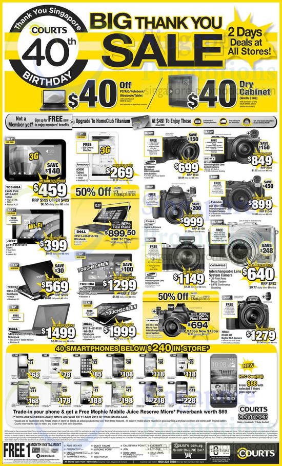 Tablets, Notebooks, Digital Cameras, DSLRs, Smartphones, Toshiba, Lenovo, Acer, Samsung, Dell, Nikon, Canon, Olympus, HTC