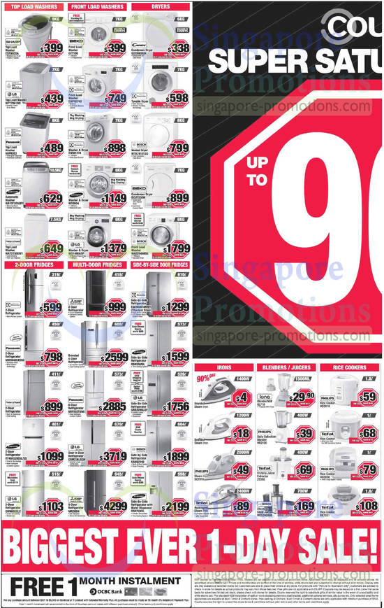 Washers, Dryers, Fridges, Irons, Blenders, Juicers, Rice Cookers, Bosch, Samsung, LG, Sharp, Beko, Candy, Electrolux