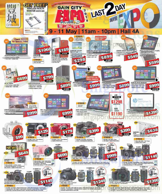 10 May Notebooks, Digital Cameras, Acer, Samsung, Lenovo, Asus, Dell, Canon, Nikon, Fujifilm