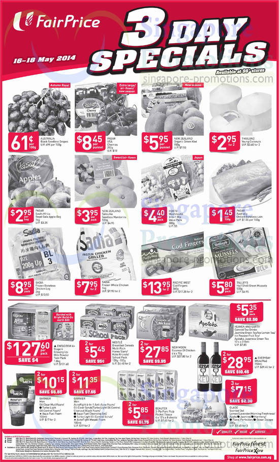 16 May 3 Day Specials Frozen, Wines, Cereals, Chicken Essence, Garnier Men