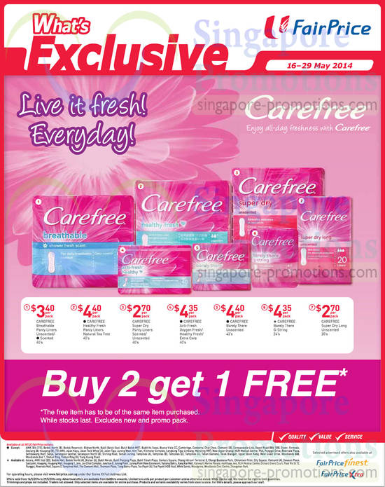 16 May Carefree Napkin Buy 2 Get 1 Free