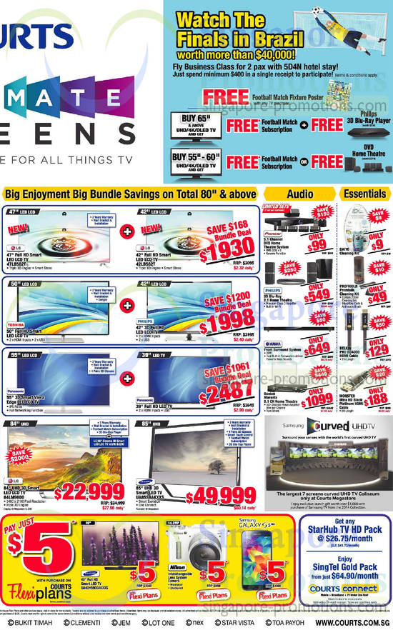 2 May TVs, Home Theatre Systems, Cables, LG, Toshiba, Philips, Panasonic, Yamaha, Pioneer