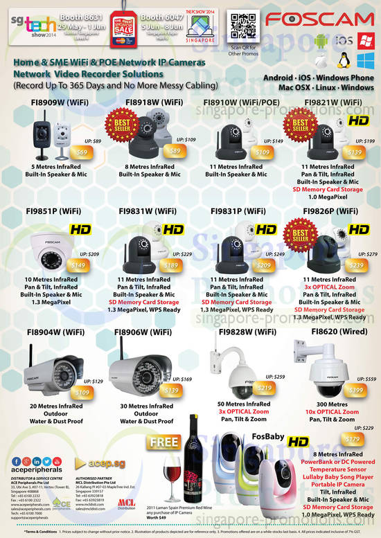 29 May ACE Peripherals Foscam IP Cameras FI8909W, FI8918W, FI8910W ,FI9821W, FI9851W, FI9831W, FI9831P, FI9826P, FI8904W, FI8906W, FI8918, FI8620