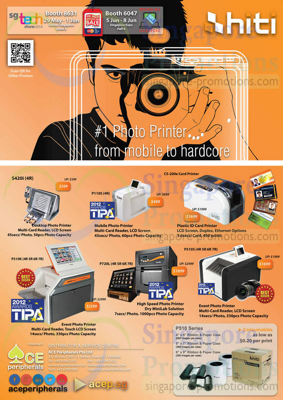 29 May ACE Peripherals Hiti Photo Printers P110S, S420i, P720L, P510S, P510K, CS 200e