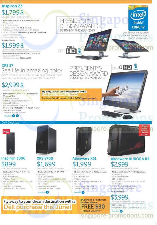 29 May Dell Desktop PCs Inspiron 23, 3000, XPS 27, 8700, Alienware X51, Aurora R4