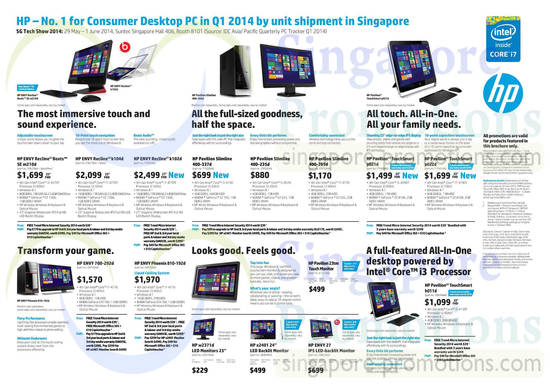 29 May HP Desktop PCs, AIO Desktop PCs, Monitors, Envy Recline, Pavilion Slimline, Pavilion Touchsmart