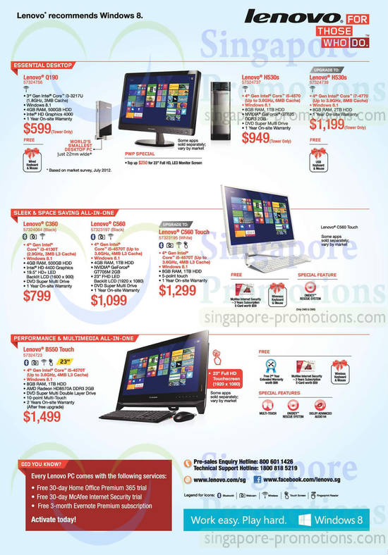 29 May Lenovo Desktop PCs, AIO Desktop PCs Q190, H530s, C360, C560, C560 Touch, B550 Touch