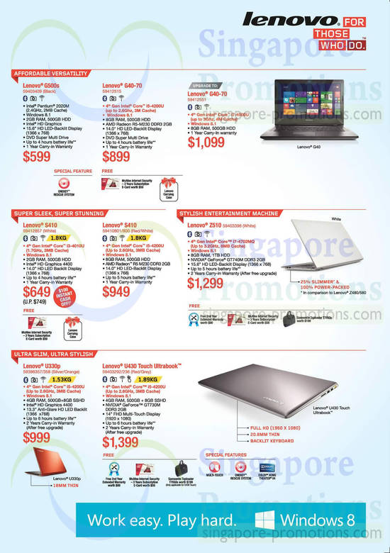 29 May Lenovo Notebooks G500s, G40-70, S410, Z510, U330p, U430 Touch