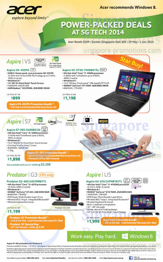 30 May Acer Notebooks Aspire V5, S7, U5, Predator G3