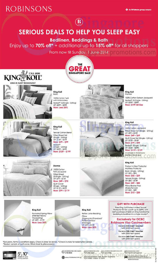 30 May King Koil Bedsheet Sets Basic, Premier, Contemporary, Dorma