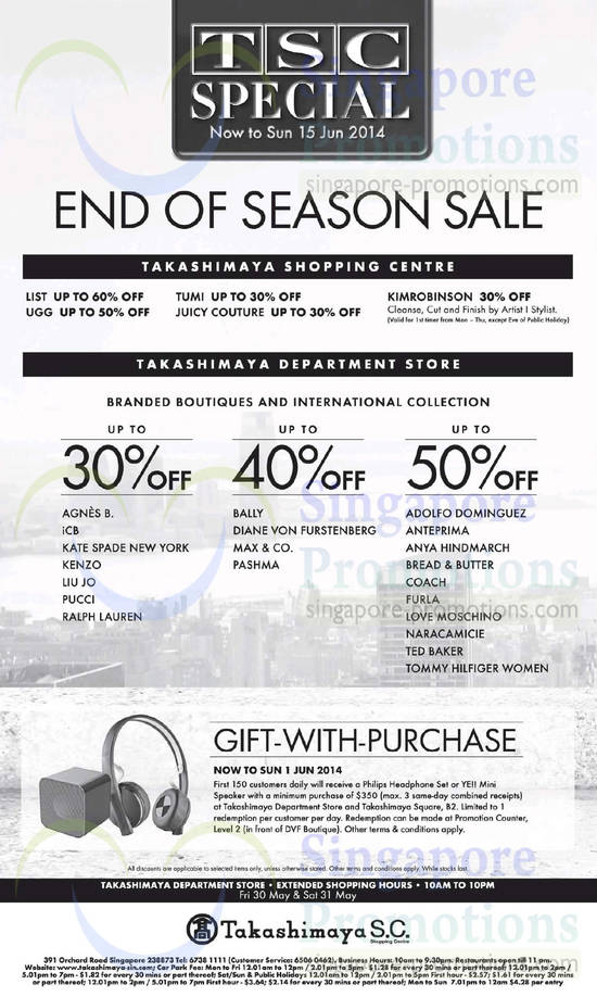 30 May Takashimaya End Of Season Sale, Free Gift with Purchase