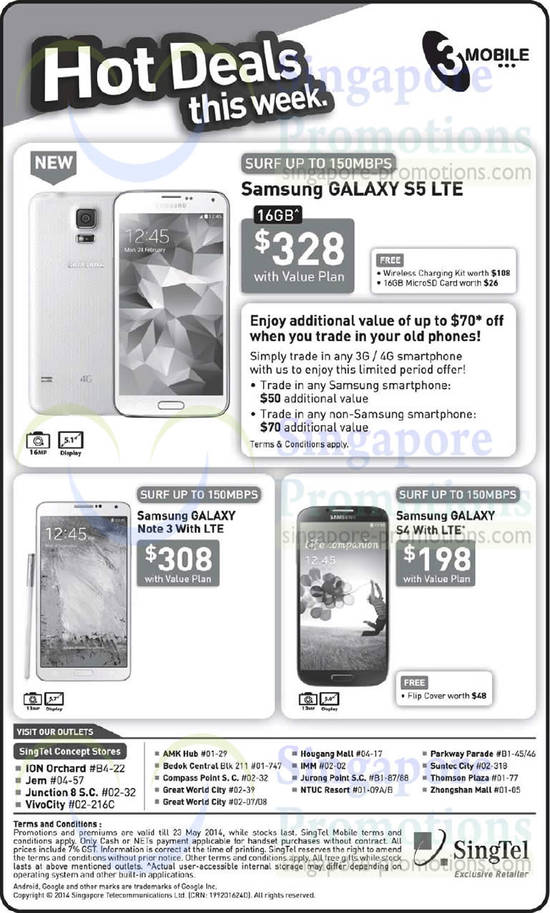 3Mobile Samsung Galaxy S5, Samsung Galaxy Note 3, Samsung Galaxy S4