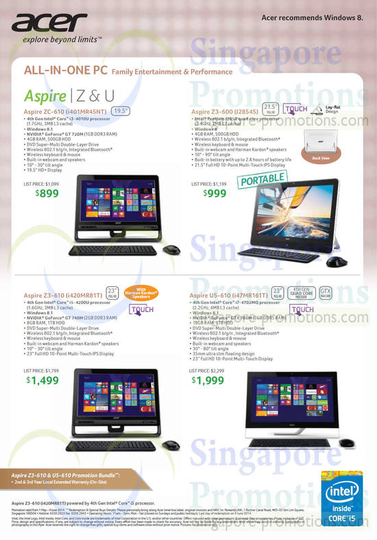 AIO Desktop PCs, Aspire ZC-610, Z3-600, Z3-610, U5-610