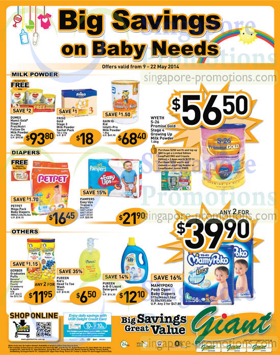 Baby Needs, Diapers, Milk Powders, Detergents, Pureen, Petpet, Pampers, Mamypoko, Wyeth, Friso