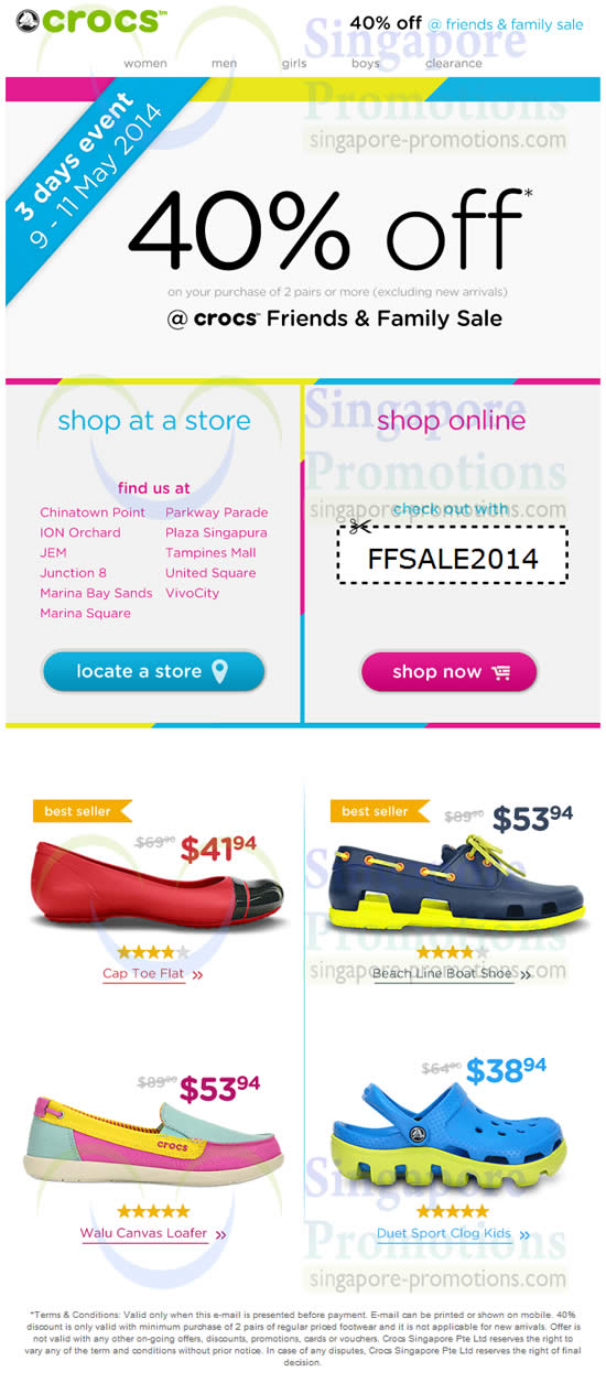 Crocs 40% OFF 3 Day Coupon Promo 9 – 11 