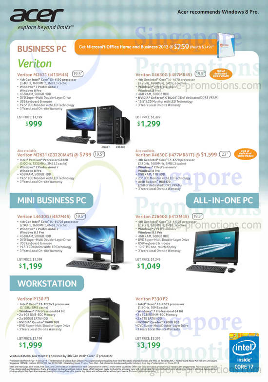 Desktop PCs, AIO Desktop PCs, Workstations, Veriton M2631, X4630G, L4630G, Z2660G, P130 F3, P330 F2