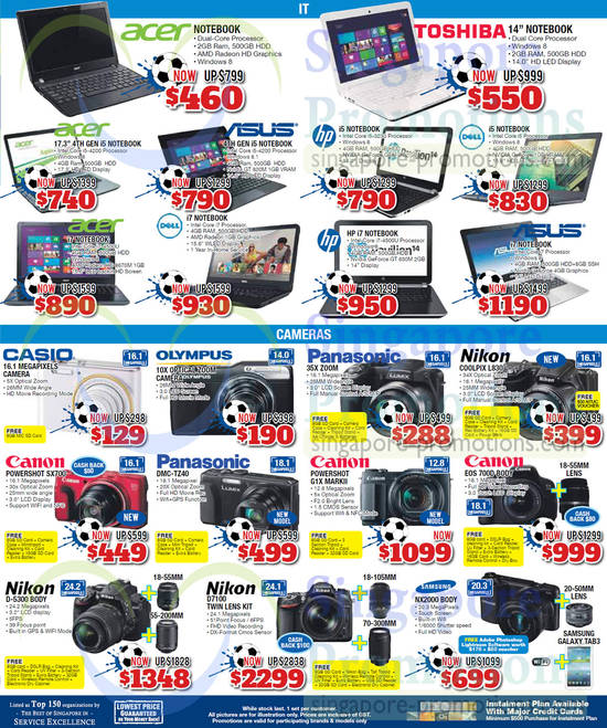 Digital Cameras, Notebooks, Casio, Olympus, Nikon, Acer, Dell, Canon, Samsung, Toshiba