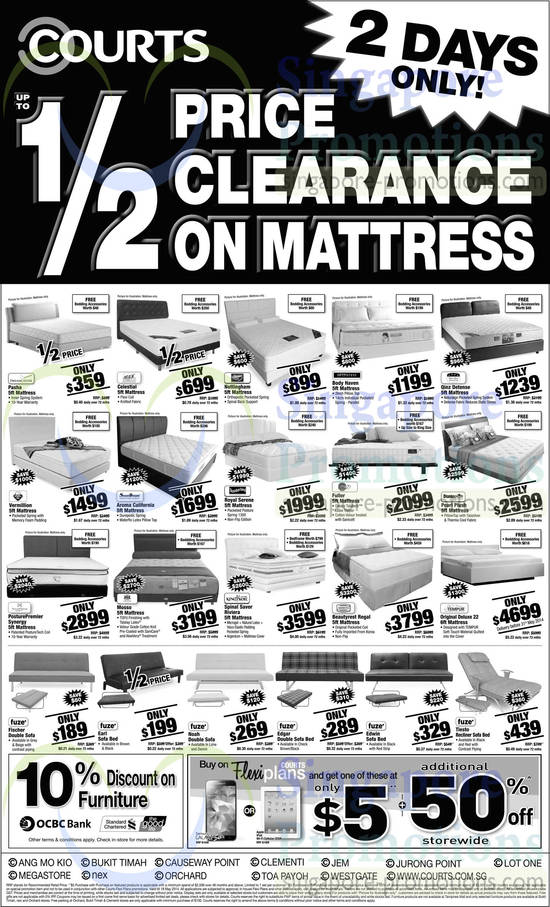 Mattresses, Sofa Beds, Fuze, King Koil, Posture Premier, Tempur, Simmons, Maxcoil, Dreamcaster