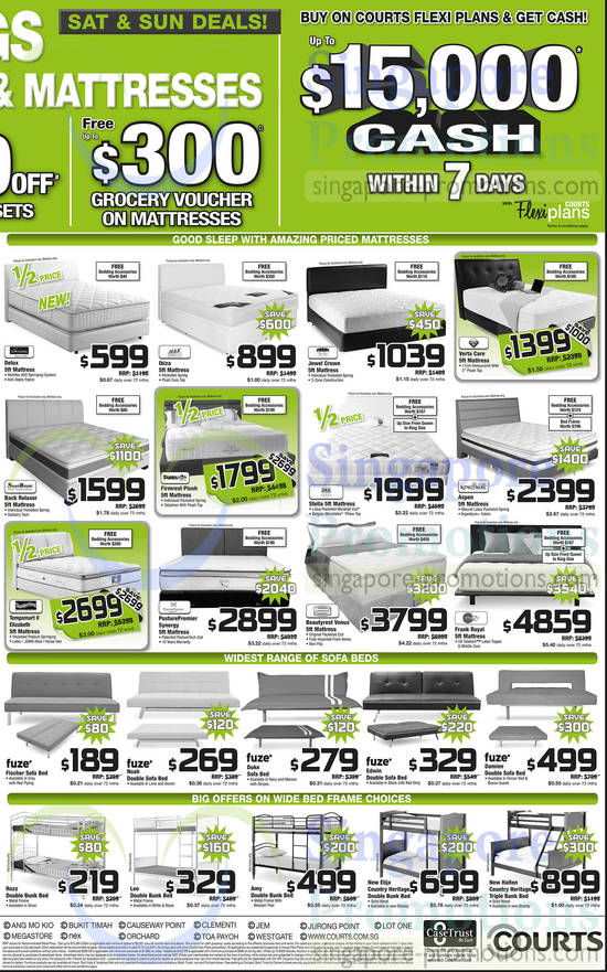 Mattresses, Sofa Beds, StarryNite, Max Coil, Four Star, Spring Air, Sweet Dream, Dunlopillo, Lotus, King Koil, Slumberland, Sealy, Simmons