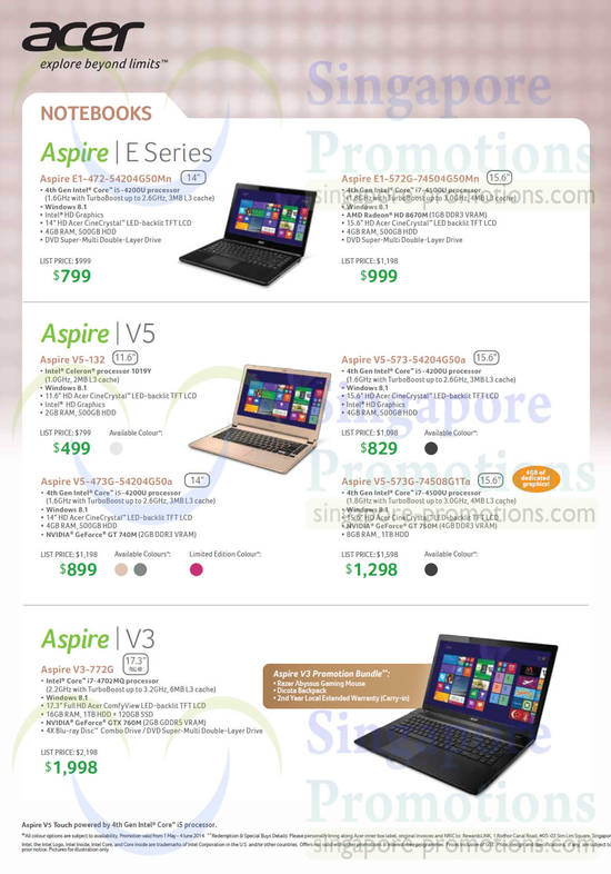 Notebooks, Aspire E1-472-54204G50Mn, V5-132, V5-573-54204G50a, V5-573G-74508G1Ta, V3-772G