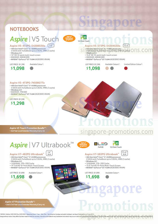 Notebooks, Aspire V5-473PG-54208G50a, V5-473PG-74508G1Ta, V7-482PG, V7-582PG