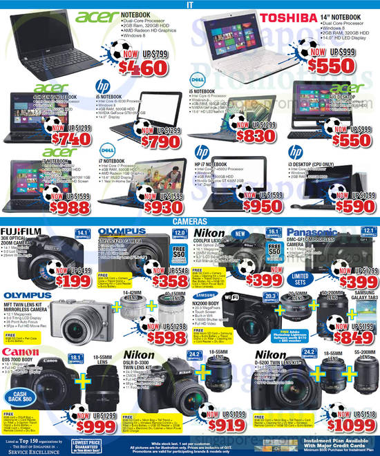 Notebooks, Digital Cameras, Canon, Olympus, Acer, Nikon, Dell, HP