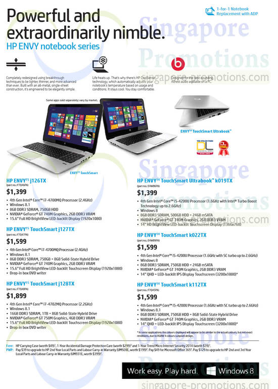 Notebooks Envy 15 j126TX, j127TX, j128TX, k019TX, k022TX, k112TX