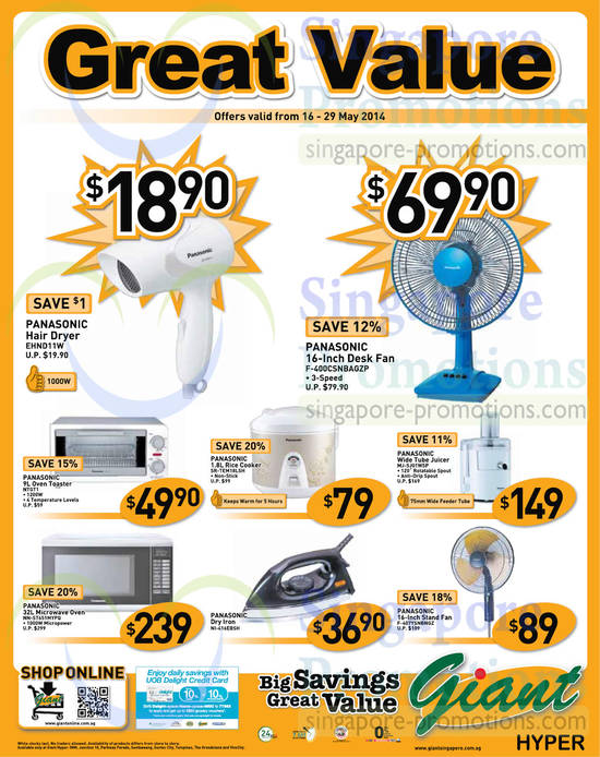 Panasonic Fans, Hair Dryer, Oven Toaster, Rice Cooker, Dry Iron, Microwave Oven