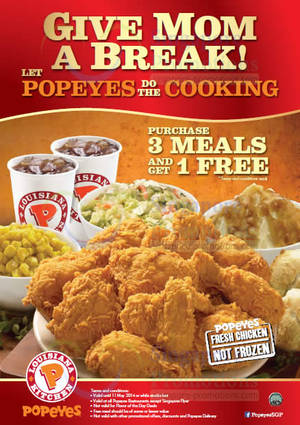 Featured image for (EXPIRED) Popeyes Buy 3 Meals & Get 1 FREE Promo 7 – 11 May 2014