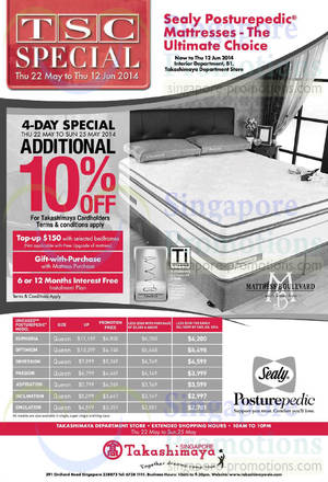 Featured image for (EXPIRED) Takashimaya King Koil, Sealy, Serta, Simmons & More Mattresses Offers 22 May – 12 Jun 2014