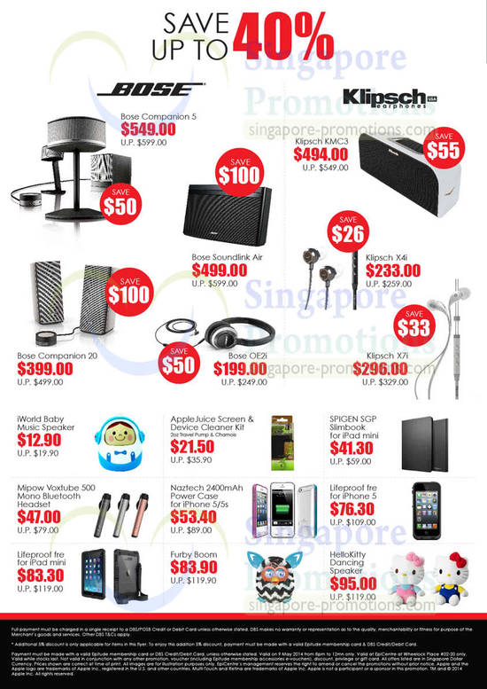 Up To 40 Percent Off, Bose, Klipsch, Speakers, Earphones, Bluetooth Headset