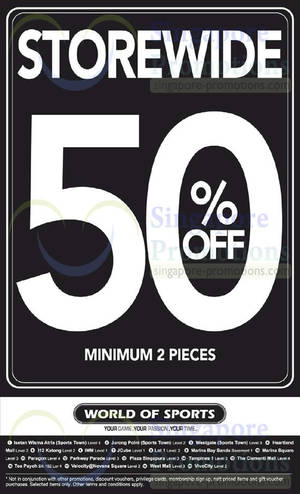 Featured image for (EXPIRED) World of Sports 50% OFF Storewide Promo 23 May 2014