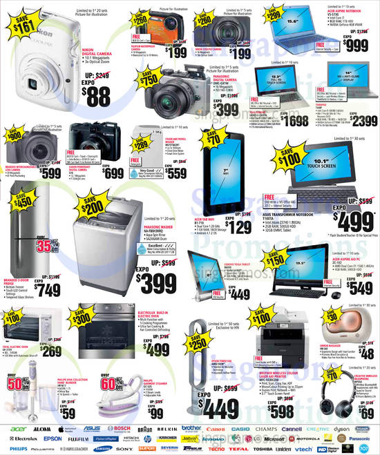 27 Jun Notebooks, AIO Desktop PCs, Digital Cameras, Fridge, Washers, Ovens, Fan, Printer, Nikon, Acer, Asus, Lenovo, Panasonic, Canon, Brother