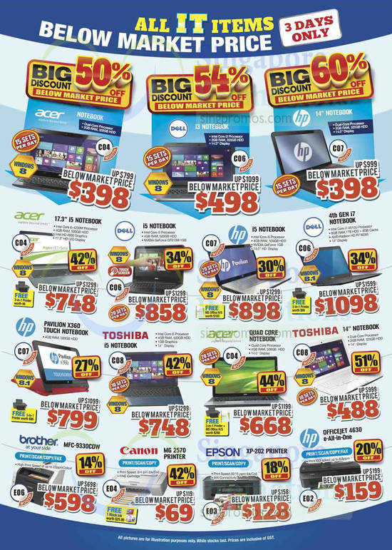 29 Jun Notebooks Acer, HP, Toshiba, Dell, Printers Brother, Canon, Epson