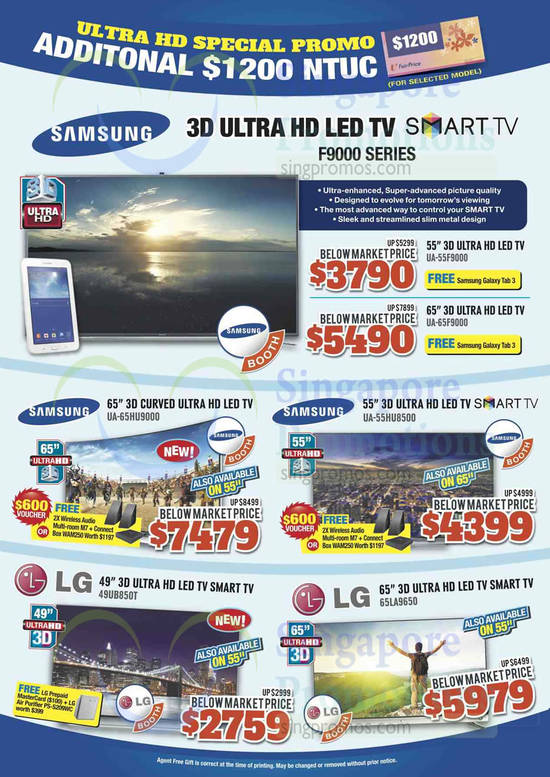 29 Jun TVs Samsung, LG LED, Smart, Free 1200 NTUC Voucher