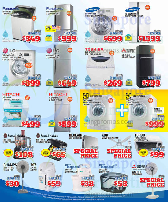 4 Jul Fridges, Washers, Kitchen Appliances Panasonic, Samsung, Toshiba, LG, Mitsubishi Electric, Hitachi, Electrolux, KDK, Turbo, Blueair, Toyomi, Russel Hobbs