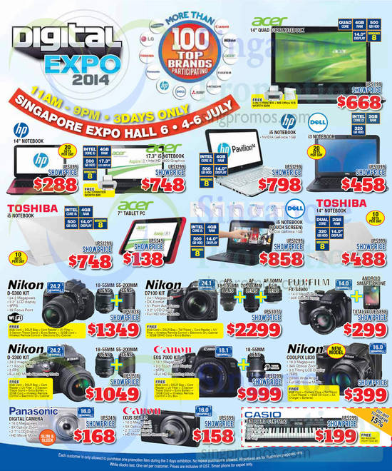 4 Jul Notebooks, Digital Cameras HP, Acer, Dell, Toshiba, Nikon, Canon, Fujifilm, Casio, Panasonic