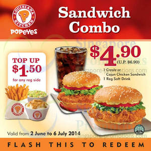 Featured image for (EXPIRED) Popeyes NEW Dine-In/Takeaway Discount Coupons 3 Jun – 6 Jul 2014