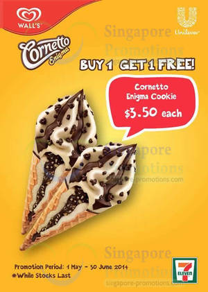 Featured image for 7-Eleven 1 For 1 Cornetto Enigma Cookie Ice Cream Promo 4 – 30 Jun 2014