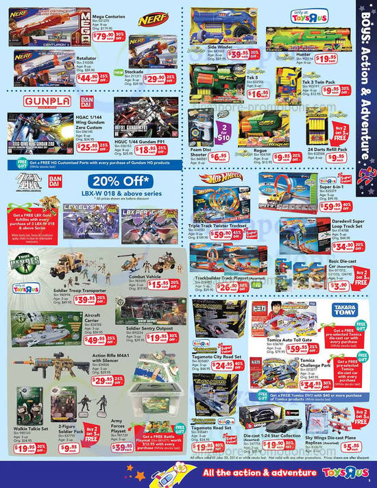 Boys Action n Adventure, Gunpla, Nerf, Hot Wheels, Tek, Takara Tomy