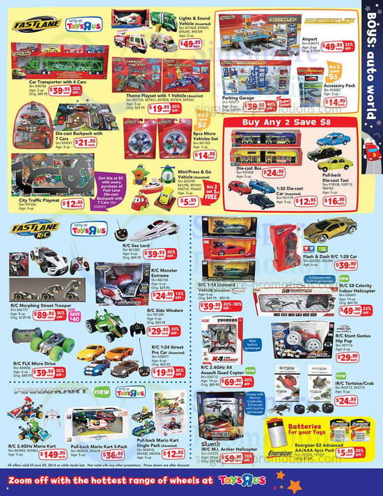 Boys Auto World, Fast Late, Street Linx, Mario Kart, Energizer