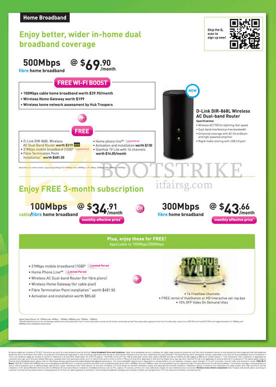 Broadband Fibre 500Mbps 69.90, Free 3 Mth 100Mbps Cable Fibre, 300Mbps