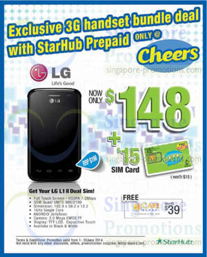 Featured image for (EXPIRED) Starhub LG Optimus L1 II Dual Sim Prepaid Promo @ Cheers 1 – 30 Jun 2014