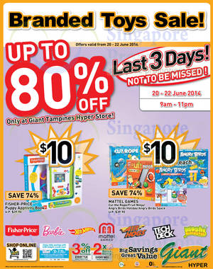 Featured image for Giant Hypermarket Branded Toys SALE @ Tampines 20 – 22 Jun 2014