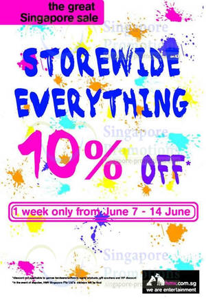 Featured image for (EXPIRED) HMV 10% OFF Storewide Promo @ Marina Square 7 – 14 Jun 2014