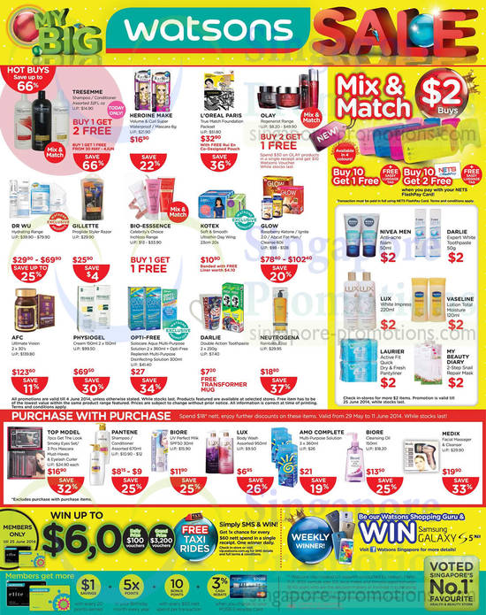 Hot Buys Up to 66 Percent, Mix n Match, Purchase with Purchase, Cosmetics, Skin Care, Body Care, Hair Care, Tresemme, Olay, Dr Wu