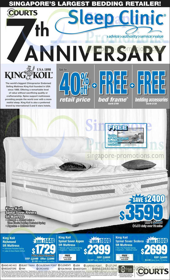 King Koil Mattresses Spinal Saver Riviera, Aspen, Sedona, Richmond