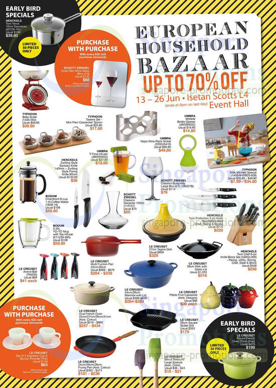 Kitchenware, Glassware, Woks, Dishes, Casserole, Coffee Machines, Schott Zwiesel, Bodum, Le Creuset, Henckels