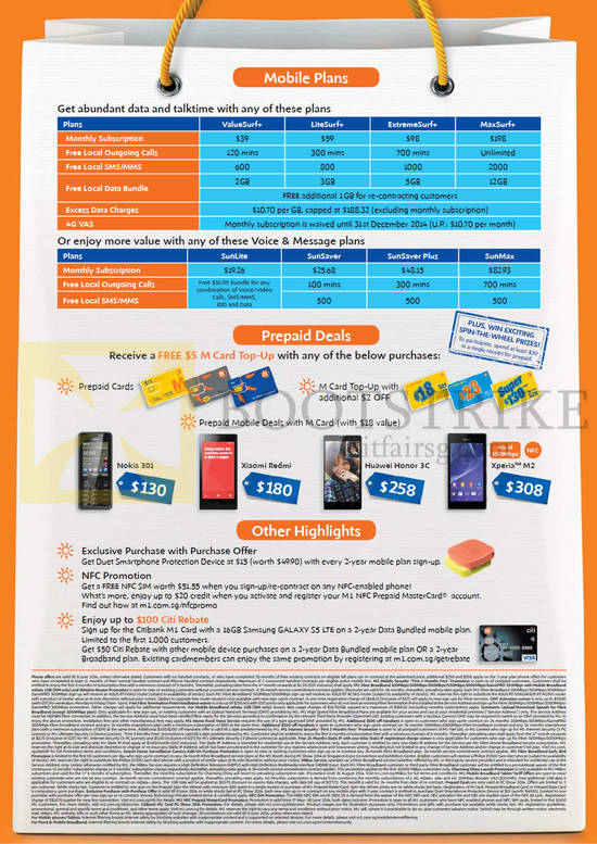 Mobile Plans, Prepaid Deals Nokia 301, Xiamo Redmi, Huawei Honor 3C, Sony Xperia M2