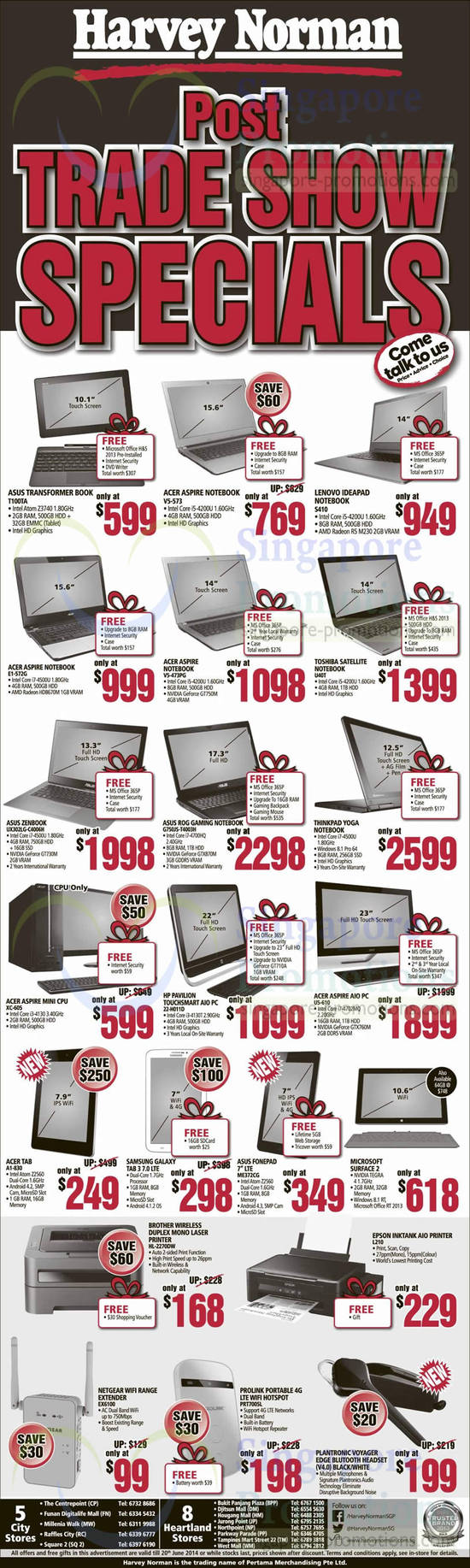 Notebooks, Desktop PCs, Tablets, Printers, Asus, Acer, Lenovo, Toshiba, HP, Samsung, Microsoft, Brother, Epson, Netgear, Prolink